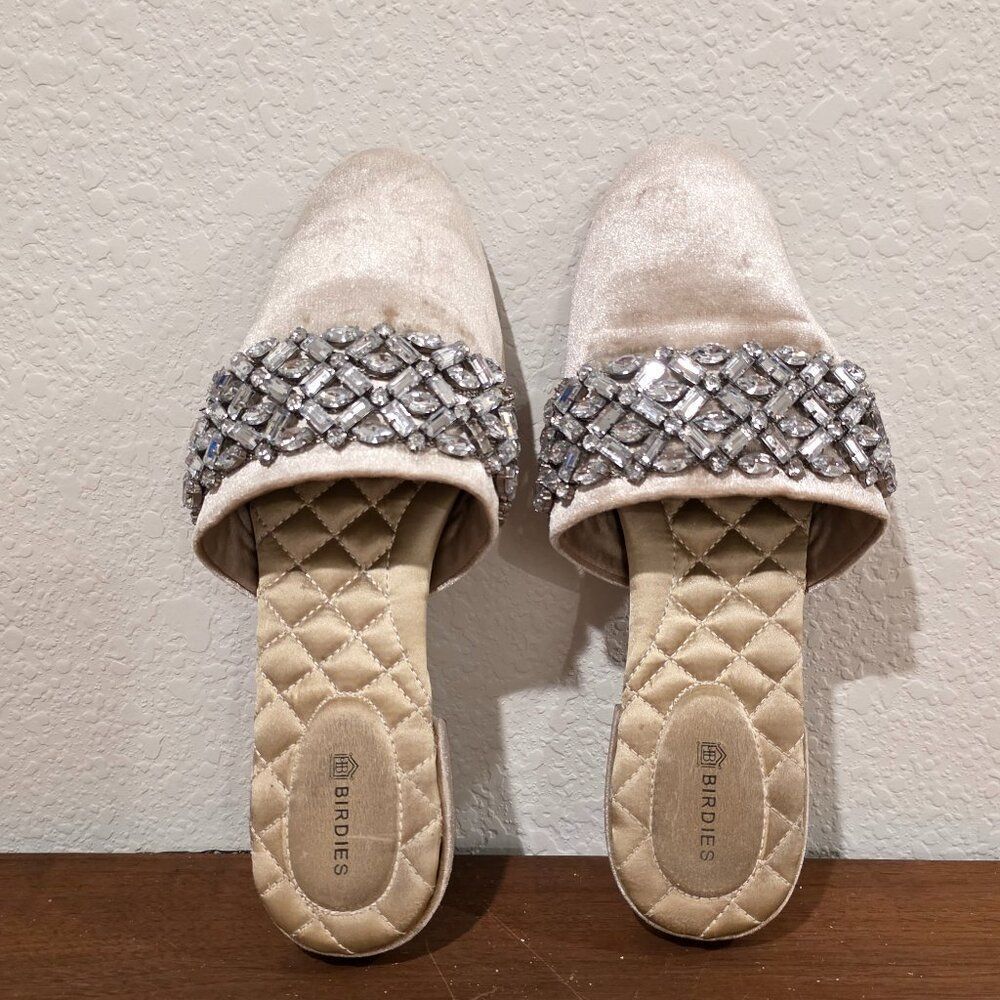 Birdies The Songbird Velvet Wedding Snow Crystal Slippers Sz 6.5